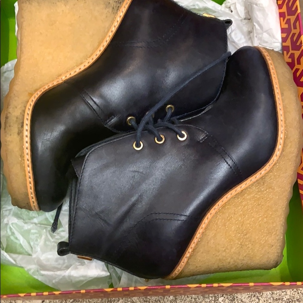 FUR LINED WEGDE-EQUESTRIAN DENISE- TORY BURCH